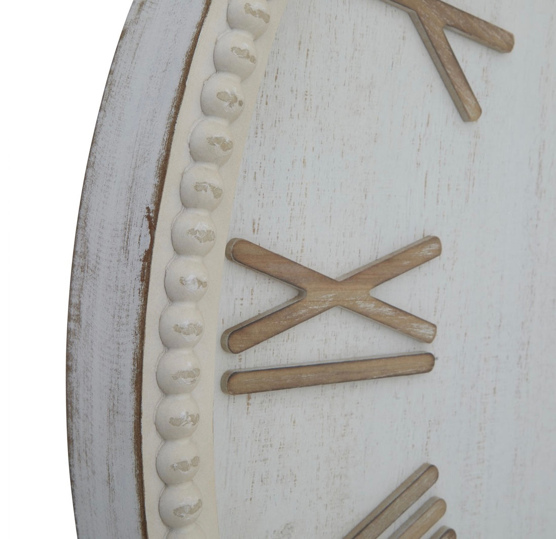 Large Rustic White Clock With Beaded Frame