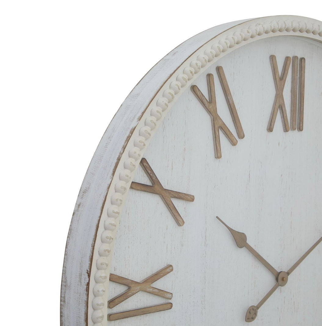 Large Rustic White Clock With Beaded Frame
