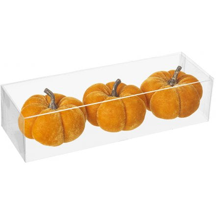 Orange Velvet Pumpkins - Set of 3
