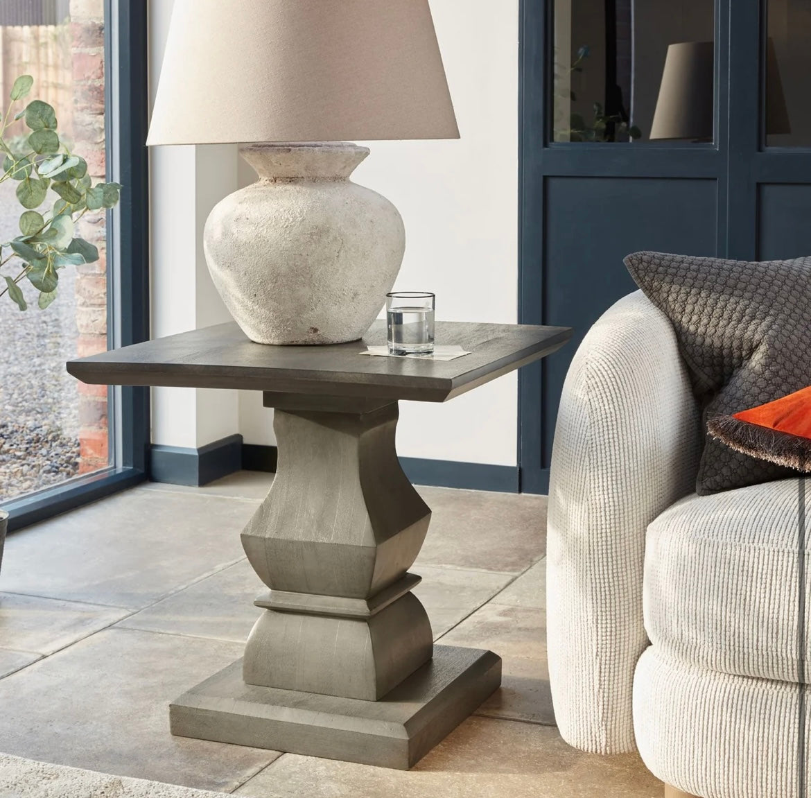 Athena Aged Stone Round Table Lamp