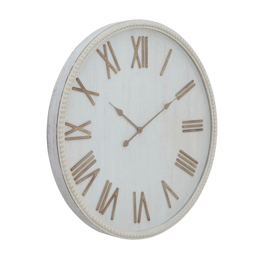 Large Rustic White Clock With Beaded Frame