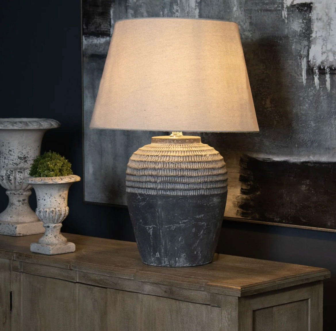 Amalfi Grey Stone Carved Lamp